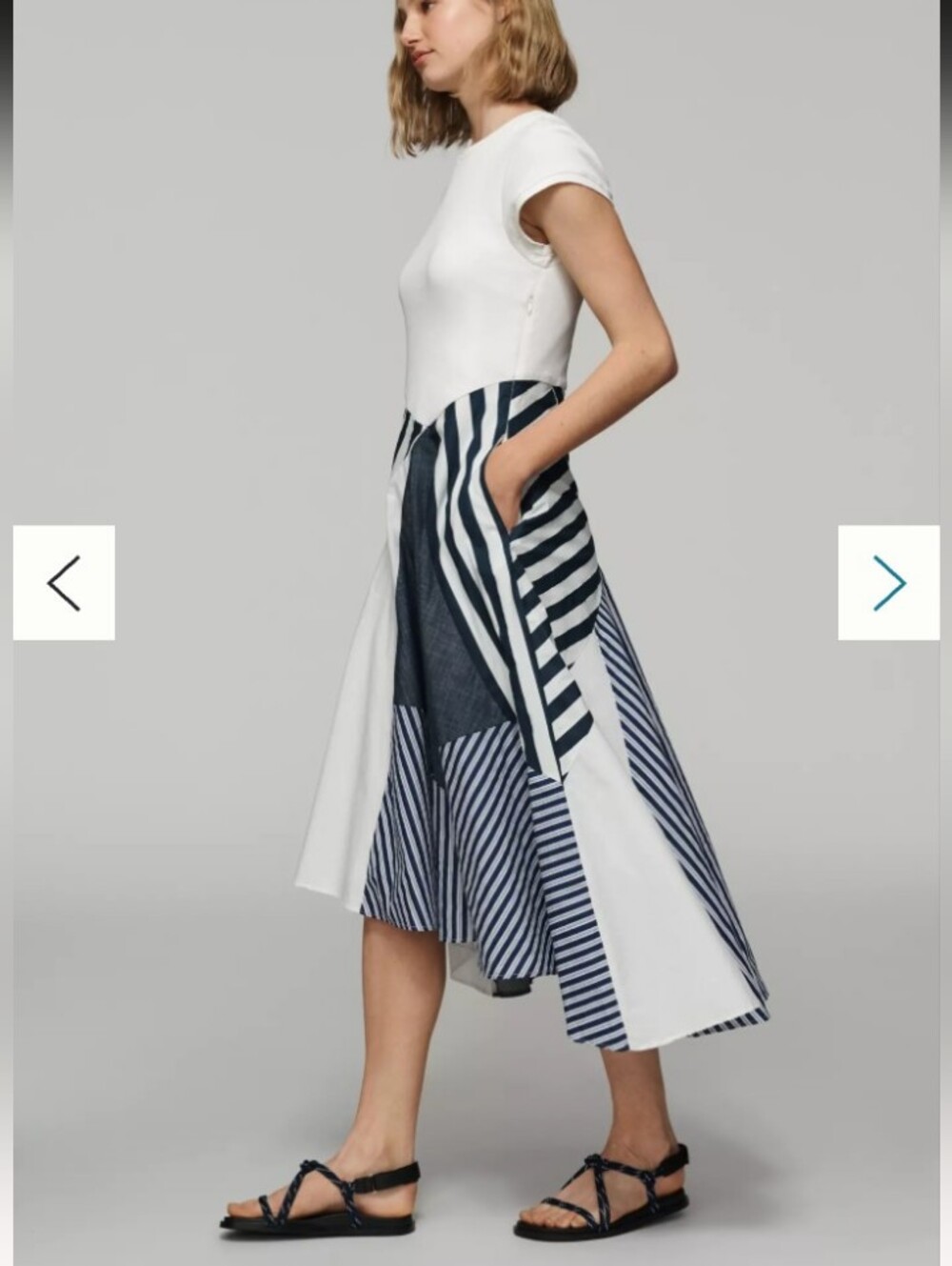 Anthropologie Dress Blue Stripe Maeve Twofer Patchwork Midi Asymmetric